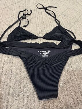 Frankie's Bikinis Black Ribbed Triangle Two-Piece